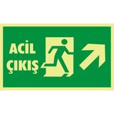 İzmir Serigrafi Fotolümen Acil Çıkış (Sağ Yukarı) 2.6 mm PVC Uyarı Levhası 15 x 30 cm