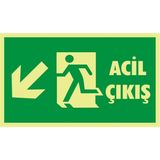 İzmir Serigrafi Fotolümen Acil Çıkış (Sol Aşağı) 2.6 mm PVC Uyarı Levhası 15 x 30 cm