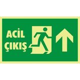 İzmir Serigrafi Fotolümen Acil Çıkış (Yukarı) 2.6 mm PVC Uyarı Levhası 15 x 30 cm