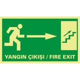 İzmir Serigrafi Fotolümen Yangın Çıkış / Fıre Exıt (Sağ Yukarı Merdiven) 2.6 mm PVC Uyarı Levhası 15 x 30 cm