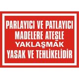 İzmir Serigrafi Parlayıcı ve Patlayıcı Maddelere Ateşle Yaklaşmak Yasak ve Tehlikelidir 2.6 mm PVC Uyarı Levhası 25 x 35 cm