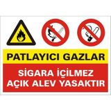 İzmir Serigrafi Patlayıcı Gazlar Sigara İçilmez Açık Alev Yasaktır 2.6 mm PVC Uyarı Levhası 17,5 x 25 cm