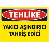 İzmir Serigrafi Tehlike Yakıcı Aşındırıcı Tahriş Edici Galvaniz Uyarı Levhası 25 x 35 cm