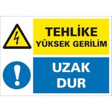 İzmir Serigrafi Tehlike Yüksek Gerilim Uzak Dur Galvaniz Uyarı Levhası 17,5 x 25 cm