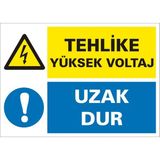 İzmir Serigrafi Tehlike Yüksek Voltaj Uzak Dur Galvaniz Uyarı Levhası 35 x 50 cm