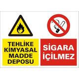 İzmir Serigrafi Tehlikeli Madde Deposu Sigara İçilmez Galvaniz Uyarı Levhası 17,5 x 25 cm