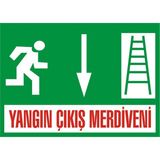 İzmir Serigrafi Yangın Acil Çıkış Merdiveni Aşağı Galvaniz Uyarı Levhası 25 x 35 cm