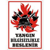 İzmir Serigrafi Yangın Bilgisizlikle Beslenir Galvaniz Uyarı Levhası 25 x 35 cm