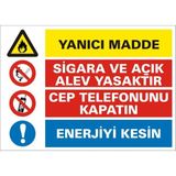 İzmir Serigrafi Yanıcı Madde Sigara ve Açık Alev Yasaktır Enerjiyi Kesin (Kendinden Yapışkanlı Etiket) 25 x 35 cm