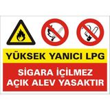 İzmir Serigrafi Yüksek Yanıcı LPG Sigara İçilmez Açık Alev Yasaktır (Kendinden Yapışkanlı Etiket) 35 x 50 cm