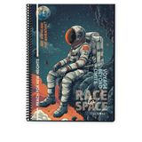 izmir yazici servis Astronot Desenli Mottolu Defter Plastik Kapak 72 YAprak Spiralli Çizgili Büyük Boy A4 HArita Metot Boy Defter