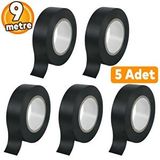İzole Pvc Elektrikçi Elektirik Kablo Bandı Siyah Renk Bant Bandı Eni: 1.9 Cm Uzunluk: 9 Metre 5 Adet