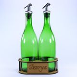 İZORYA Lazer Kesim Stantlı Zeytinyağı Şişe Seti 2’Li Yağdanlık Sosluk Sirkelik 2×750 Ml Açık Yeşil Silver Renk Akıtıcılı
