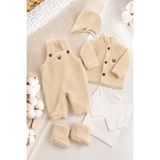 İZYALİF BABY Erkek Bebek Welsoft Peluş Astronot Tulum 5 Parça Hırka Şapka Patik Takım 0-3 ay Yenidoğan 5li