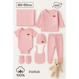 İZYALİF BABY Kız Erkek Bebek Organik 7li Hastane Çıkış Seti Battaniye Dahil Pamuklu Fitilli 50-56cm 0-3 ay