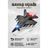 J-31 Gyrfalcon Işıklı Sesli Metal Savaş Uçağı - Geriye Çek Bırak Model Oyuncak Uçak 22 Cm