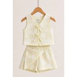 Jabber Kız Çocuk Çiçek Desenli Jakar Yelek ve Şort Etek Takım Sarı - 3 - 4 Yaş