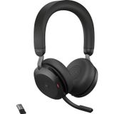 Jabra Evolve2 75 kablosuz PC kulaklık, 8 mikrofon teknolojisi, çift köpük stereo kulaklık, gelişmiş aktif gürültü iptali, USB-A Bluetooth adaptörü ve MS takım uyumluluğu, siyah