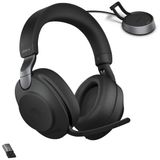 Jabra Evolve2 85 MS kablosuz kulaklık, Link380a ve şarj standlı, stereo, siyah, çağrı ve müzik için kablosuz Bluetooth kulaklık, 37 saat pil ömrü, gelişmiş gürültü engelleyici kulaklık
