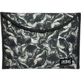Jacbag Gri Kamuflaj Erkek A4 Çıtçıtlı Dosya Defter Tablet ve Evrak Çantası - Gri - Siyah