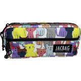 Jacbag İki Fermuarlı Kalem Kutusu Su Geçirmez 21x9x3.5 cm 100 Adet Kalem Kapasitesi - Açık Gri - Açık Pembe