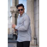 Jack Caprio Erkek Çizgili Gömlek Regular Fit Kalıp Kumaş Pamuk Likralı - Gri - S