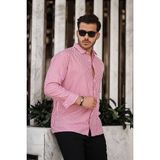 Jack Caprio Erkek Çizgili Gömlek Regular Fit Kalıp Kumaş Pamuk Likralı - Kırmızı - S