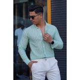 Jack Caprio Erkek Çizgili Gömlek Regular Fit Kalıp Kumaş Pamuk Likralı - Yeşil