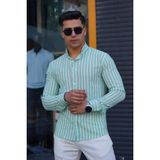 Jack Caprio Erkek Gofre Kumaş %50 Likra %50 Pamuk Terletme Yapmaz Kolay Ütülenir Yazlık Gömlek - Beyaz-Yeşil - 2XL