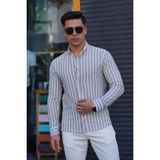 Jack Caprio Erkek Gofre Kumaş %50 Likra %50 Pamuk Terletme Yapmaz Kolay Ütülenir Yazlık Gömlek - Siyah-Beyaz Çizgili - 2XL