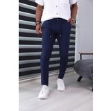 JACK CAPRİO Erkek Lacivert Slim Fit Jogger Pantolon Parçacıklı Kumaş Özel desenli