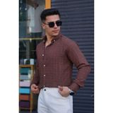 Jack Caprio Erkek Slim Düğmeli %100 Pamuk Yazlık Flamalı Keten Gömlek Yüksek - Kahverengi - XL