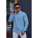 Jack Caprio Erkek Slim Düğmeli %100 Pamuk Yazlık Flamalı Keten Gömlek Yüksek - Mavi - XL