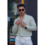 Jack Caprio Erkek Slim Düğmeli %100 Pamuk Yazlık Flamalı Keten Gömlek Yüksek - Yeşil - 2XL
