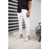 JACK CAPRİO Erkek Slım Fıt Beyaz Jogger Pantolon Double Paça Yüksek Kalite Desenli Kumaş Likralı