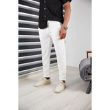 Jack Caprio Erkek Slım Fıt Jogger Pantolon Double Paça Yüksek Kalite Desenli Kumaş Likralı - 001-Beyaz