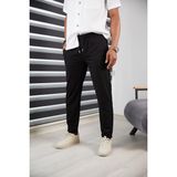 Jack Caprio Erkek Slım Fıt Jogger Pantolon Double Paça Yüksek Kalite Desenli Kumaş Likralı - 012-Siyah