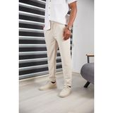 Jack Caprio Erkek Slım Fıt Jogger Pantolon Double Paça Yüksek Kalite Desenli Kumaş Likralı - 02S-Bej