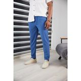 Jack Caprio Erkek Slım Fıt Jogger Pantolon Double Paça Yüksek Kalite Desenli Kumaş Likralı - Mavi - 2XL