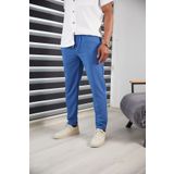 JACK CAPRİO Erkek Slım Fıt Mavi Jogger Pantolon Double Paça Yüksek Kalite Desenli Kumaş Likralı