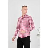 Jack Carısma Dama-Ekose Pamuklu Slim Fit Erkek Gömlek - Kırmızı - Beyaz - XL