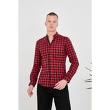 Jack Carısma Dama-Ekose Pamuklu Slim Fit Erkek Gömlek - Kırmızı - Siyah