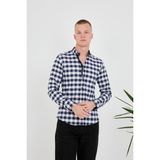 Jack Carısma Dama-Ekose Pamuklu Slim Fit Erkek Gömlek - Lacivert-Beyaz - 2XL
