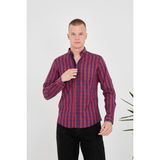 Jack Carısma Dama-Ekose Pamuklu Slim Fit Erkek Gömlek - Lacivert - Kırmızı