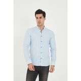 Jack Carısma Hakim Yaka Çizgili Pamuk Keten Likralı Slim Fit Gömlek - Mavi - 2XL