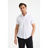 JACK CARISMA Kısa Kol Flam Keten %100 Pamuk Slim Fit Erkek Gömlek - 2XL - Beyaz
