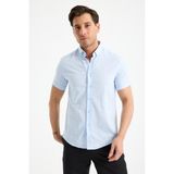 JACK CARISMA Kısa Kol Flam Keten %100 Pamuk Slim Fit Erkek Gömlek - XL - Buz Mavi
