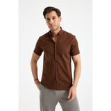 JACK CARISMA Kısa Kol Flam Keten %100 Pamuk Slim Fit Erkek Gömlek - XL - Kahve