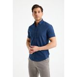 JACK CARISMA Kısa Kol Flam Keten %100 Pamuk Slim Fit Erkek Gömlek - XL - Lacivert