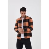 Jack Carısma Oduncu Ekose-Dama Slim Fit Erkek Gömlek - Turuncu